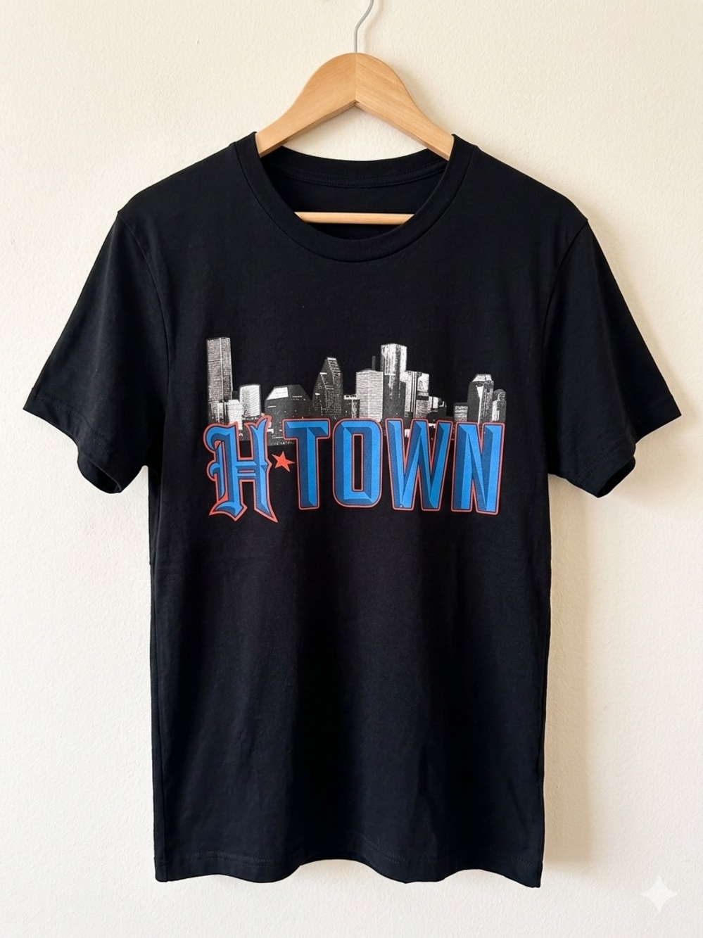 Gildan Black HTOWN Skyline Graphic Tee with Blue & Red Logo